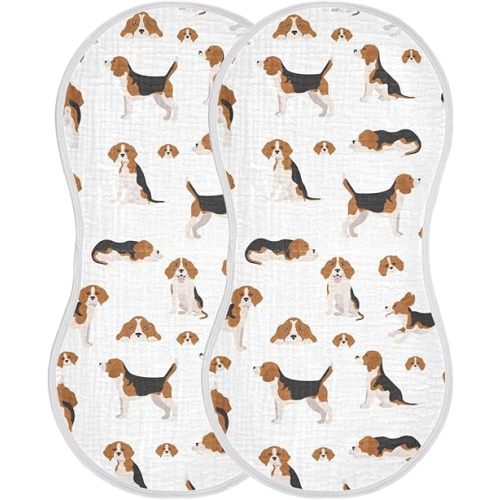 Muslin Burp Cloths for Baby Boys and Girls - 2-Pack Ultra Absorbent Beagle Dog Muslin Washcloths, Newborn Towel, Milk Spit Up Rags, Burp Cloth Bibs for Unisex, 22 x 11 Inch