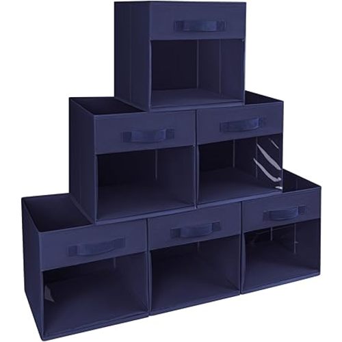DIMJ Storage Cubes, Cube Storage Bin, 6 Pack Foldable Storage Cubes with Window, Closet Storage Bins with Handle, 11x 11 inch Storage Cubes for Clothes, Toys, Books