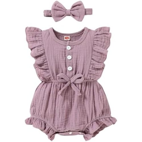 Happy Town Newborn Baby Girl Summer Clothes Infant Linen Romper Ruffle Sleeve Baby Girl Jumpsuit Outfits