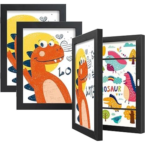 BAIJIALI Black Art Frames for Kids Artwork - Front Opening Holds 150 Drawings, 3D Crafts - 3 Packs 8.5x11 with mat or 9x12 without Mat