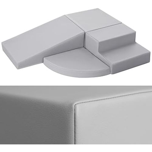 4-Piece PU Leather Baby Foam Climbing Blocks for Toddlers - Soft Play Climbing Toys for Toddlers - Foam Climbing Set for Crawling and Sliding Indoor (Gray)