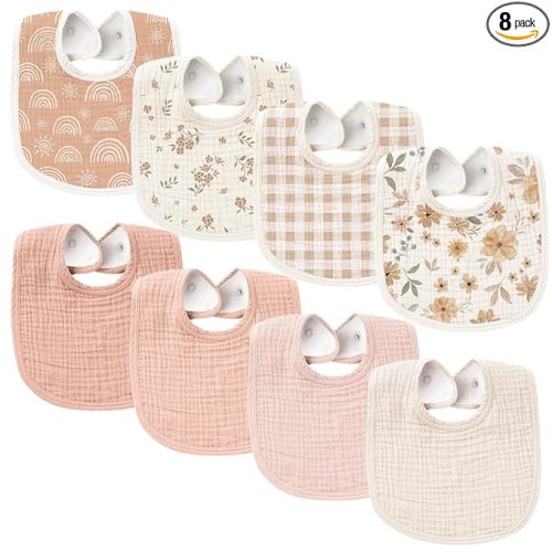 Konssy Muslin Baby Bibs 8 Pack Baby Bandana Drool Bibs Cotton for Unisex Boys and Girls, Soft Absorbent Set for Teething and Drooling