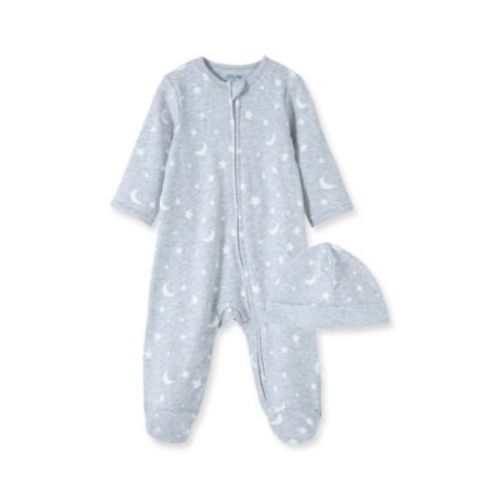 Baby Boys Moons and Stars Footed Coverall with Hat, 2 Piece Set