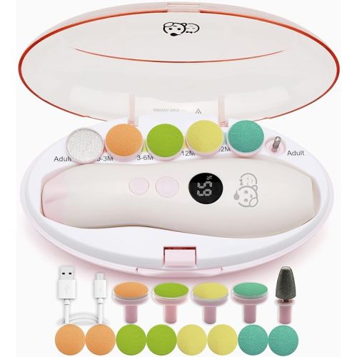Royal Angels Rechargeable 22 in 1 Baby Nail Trimmer with LCD Display, Labeled Case, 13 Extra Pads, Safe Quiet LED Light Electric Baby Nail File Kit for Newborns Toddlers (Mango)