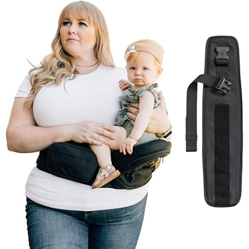 Tushbaby New - Black Carrier + Extender. Adjustable up to 71" - USA Safety Certified Hip Seat Baby Carrier - Machine Washable, Ergonomic Newborn + Toddler + Child