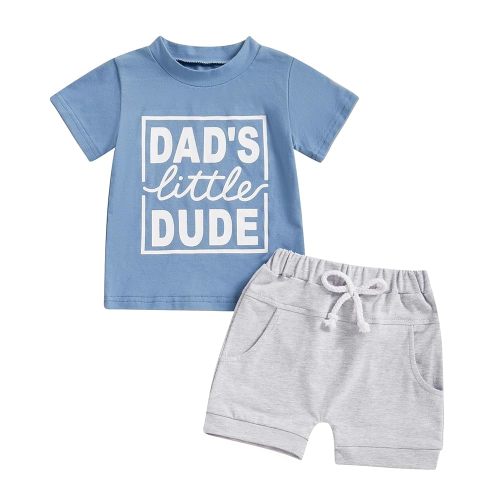 Kupretty Toddler Baby Boy Summer Clothes Letter Graphic Short Sleeve Shirt T-Shirt Tops + Casual Shorts Outfit Set