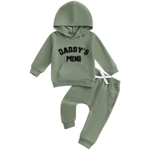 Toddler Baby Boy Clothes Fall Winter Outfits Embroidery Daddy's Mini Hoodie Sweatshirt & Joggers Pant Set