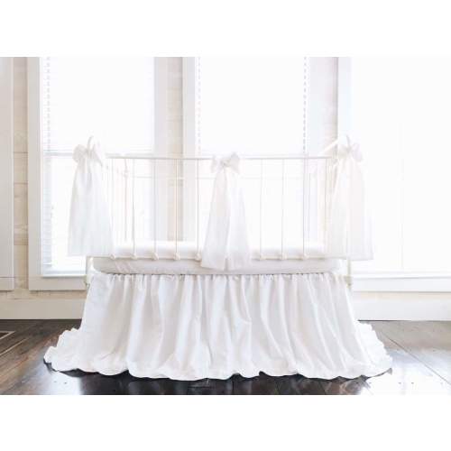 White Ruffled Crib Skirt and Bows Set | High Cotton Textile