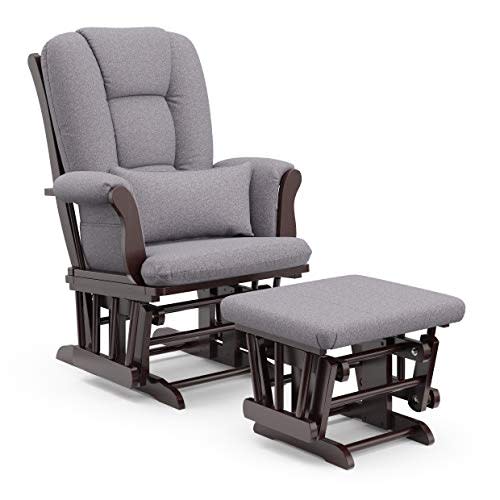 Storkcraft Tuscany Custom Glider and Ottoman with Free Lumbar Pillow (Espresso/Slate Gray Swirl) - Cleanable Upholstered Comfort Rocking Nursery Chair with Ottoman