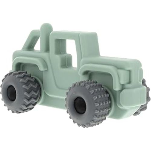 Nuby Silicone Teether Toy for Babies – Textured Teething Car with Moving Wheels, Easy to Hold, Soothes Sore Gums, Encourages Tactile Development & Hand-Eye Coordination, Green Jeep