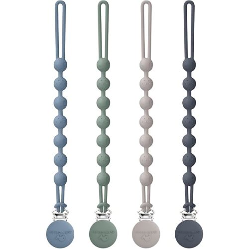 Cuddle Campus Silicone Pacifier Clip Holder with One Piece Design, Pack of 4 Soft Flexible Binky Clips with Texture for Baby Boy and Girl Set 6(0-6M)