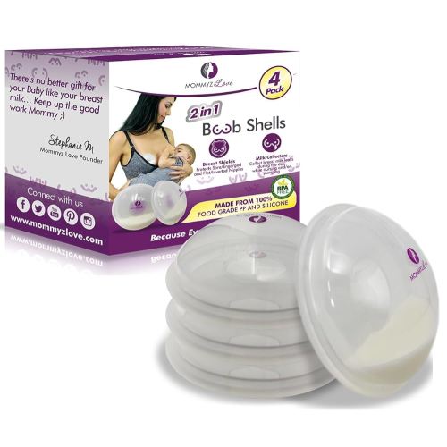 Mommyz Love Breast Shell & Milk Catcher for Breastfeeding Relief (2 in 1) Protect Cracked, Sore, Engorged & Collect Breast Milk Leaks During The Day, While Nursing or Pumping (4 Pack)