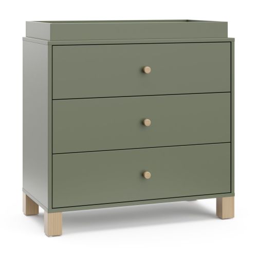 Storkcraft California 3 Drawer Chest with Infant Changing Topper, Olive with Driftwood