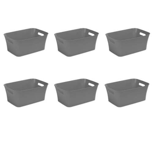 Mainstays Medium Storage Bin Plastic, Gray, 6 Count