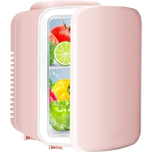YSSOA 4L Mini Fridge, 6 Can Portable Cooler & Warmer Compact Refrigerators 100% Freon-Free & Eco-Friendly, for Food, Drinks, Skincare, Office, Pink New