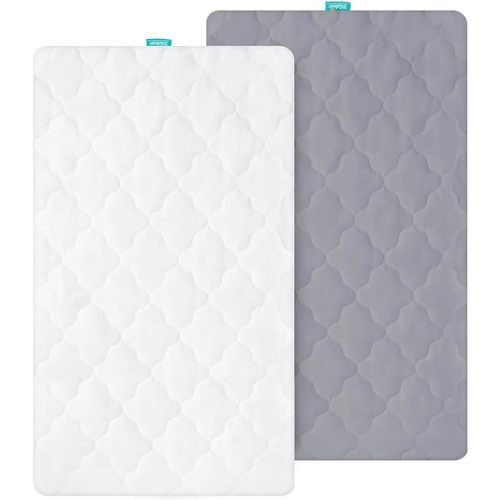 Bassinet Mattress Pad Cover, Fits 12" x 27" Moses Basket and Silver Cross Stroller Bassinet Mattress, 2 Pack, Ultra Soft Waterproof Breathable, White and Grey