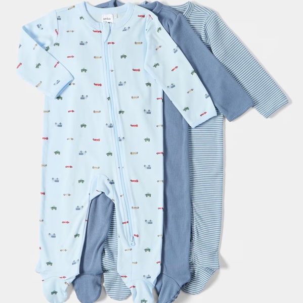 3 Pack Cotton Coveralls - Wht Anml - Kmart