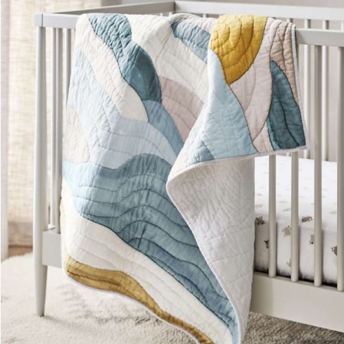 Cloud Embroidered Hand-Quilted Organic Cotton Baby Crib Quilt