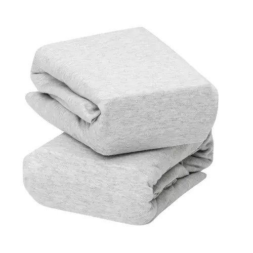 Clevamama Jersey Cotton Fitted Sheets for Bedside Crib - 46 cm x 83 cm x 10 cm - Melange Grey (2 pack) | Baby Bunting AU