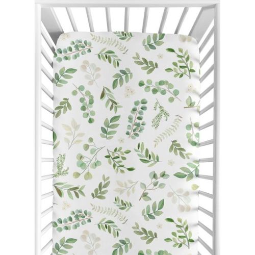Sweet Jojo Designs Girl Baby Fitted Crib Sheet Botanical Floral Leaf Green And White