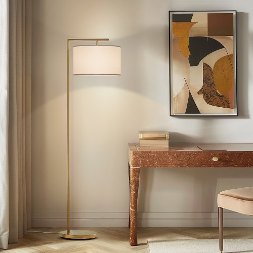 Brightech Montage Modern 60 in. Modern LED Super Bright Floor Lamp with White Fabric Drum Shade