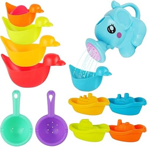Baby Bath Toys for Kids,12 PCS Mold Free Bath Toys for Toddlers with Floating Boats,Watering Can,Floating Ducks & Bath Spoons, Bathtub Water Pool Toys for Babies and Toddlers