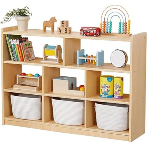Montessori Toy Shelf and Storage, 31.5" H, 3-Tier Toy Storage Organizer with 8 Cubby, Montessori Shelves for Playroom, Nursery, Daycare, Preschool, Classroom Furniture