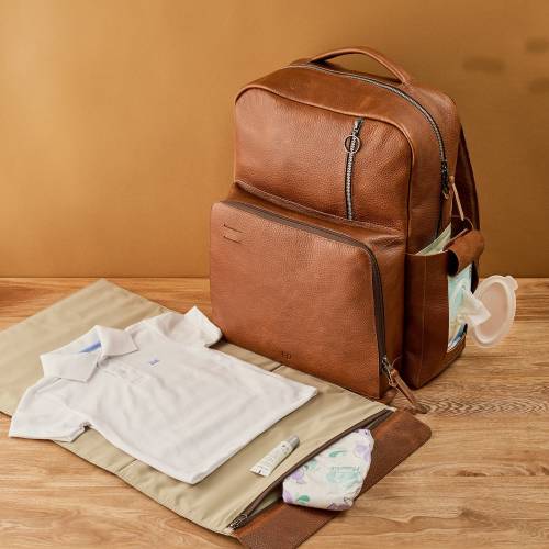 Tan Leather Diaper Bag Backpack, Multi Functional, Custom Monogram, Baby Supplies, For Dads, Boy/Girl, Baby Shower Gift, Gifts for Dads