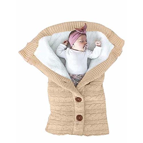 XMWEALTHY Unisex Infant Swaddle Blankets Soft Thick Fleece Knit Baby Girls Boys Stroller Wraps Baby Accessory Khaki