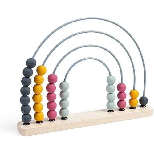Bigjigs Toys FSC Certified Rainbow Abacus - Eco Wooden Abacus for Kids & Toddlers, 32 Food-Grade Silicone Beads, Early Development & Activity Toys, Quality Counting Toys