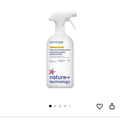 ATTITUDE Shower & Tile Cleaner, EWG Verified, Plant-Based & Vegan Bathroom Spray, Removes Soap Scum & Grime, Citrus Zest Scent, 27.1 Fl Oz