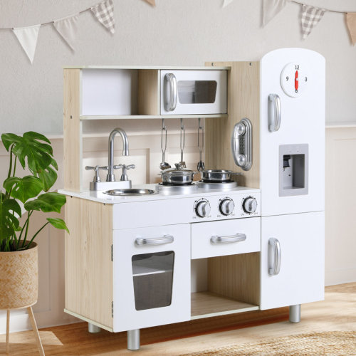 Pirecart Kids Kitchen Playset, Preschool Cooking Kitchen, Toddler Wooden Pretend Play Toy w/Fridge, Stove, Cookware Utensil, Phone, Clock, Water Dispenser, Cabinet, Little Chef Toy Kitchen Set & Reviews | Wayfair