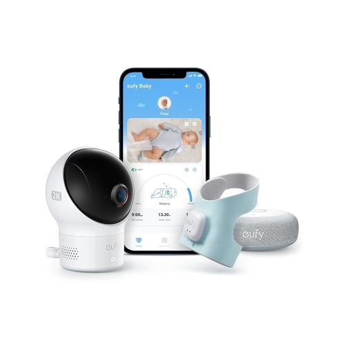 eufy Security Baby Smart Sock Baby Monitor with 2.4 GHz Wi-Fi, Track Sleep Patterns, Naps, Heart Rate, 2K Camera, AI Cry Detection, Pan and Tilt, No Monthly Fee