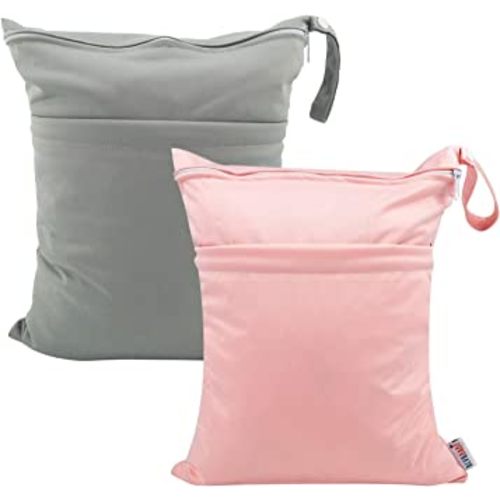 ALVABABY 2pcs Cloth Diaper Wet Dry Bags Waterproof Reusable with Two Zippered Pockets Travel Beach Pool Daycare Soiled Baby Items Yoga Gym Bag for Swimsuits or Wet Clothes L-B1929