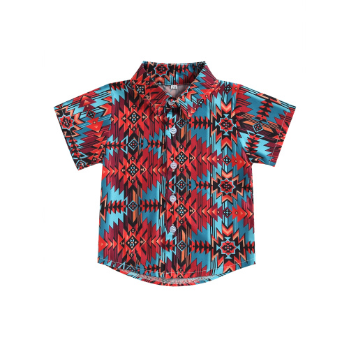 Genuiskids Western Baby Boy Clothes Toddler Boy Shirts 6M 12M 18M 2T 3T 4T Kids Lapel Button Boho Country Cowboy Dress Shirt Pocket Gentlemen Tee Summer Tops 6M-4T