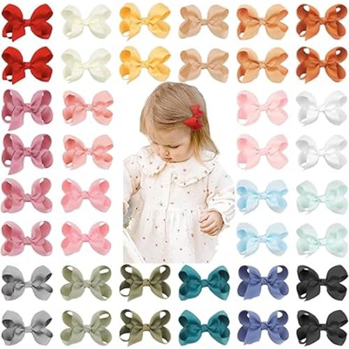 CÉLLOT 40 Pieces 3 Inch Hair Bows for Girls Clips Grosgrain Ribbon Boutique Hair Bow Alligator Clips For Girls Teens Toddlers Kids