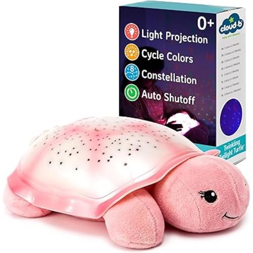 Cloud b Star Projector Nightlight with White Noise Soothing Sounds | Adjustable Settings and Auto-Shutoff | Twinkling Twilight Turtle - Pink