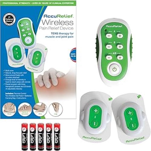 AccuRelief Wireless TENS Unit with Remote Control, TENS Pain Relief Device and Muscle Stimulator, for Back Pain, Neck Pain, Arm and Leg Pain