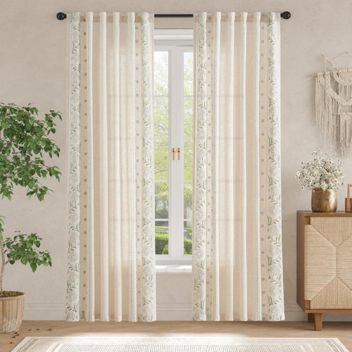 Embroidered Floral Curtains (50X84 SAGE)
