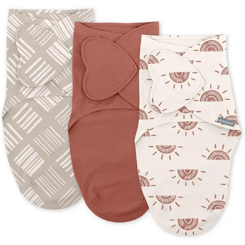 Ingenuity SwaddleMe Monogram Collection Swaddle, 3-Pack, for Ages 0-3 Months - Rising Sun
