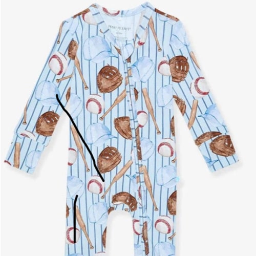 Bamboo Footie with 2-Way Zipper - Babe (Baseball)
