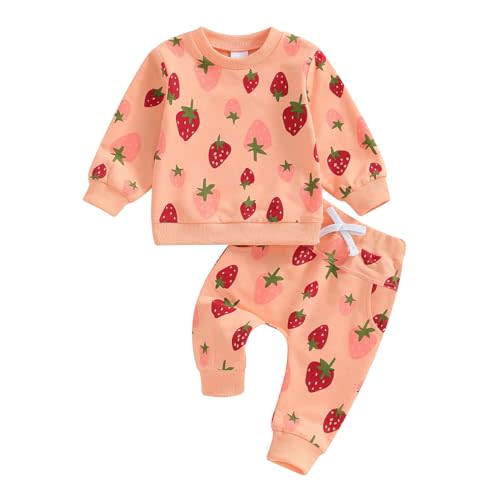 Kuriozud Toddler Baby Girl Fall Winter Clothes Cute Print Long Sleeve Crewneck Sweatshirt and Jogger Pants Set 2 Piece Outfit
