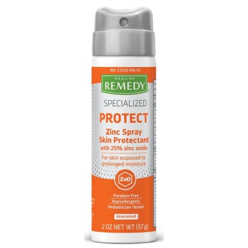Medline Remedy Specialized Zinc Spray Skin Protectant, 2 OZ, 25% Zinc Oxide, For Diaper Rash, Incontinence Care, Wetness Protection, Unscented, Hypoallergenic, Paraben Free, Pediatrician Tested
