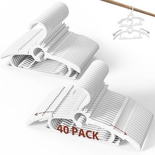 Baby Hangers 40PCS, 11"-14" Extendable and Stackable Kids Hangers, 45g Ultra-Thick Space Saving Non-Slip Plastic Hanger for Infant, Toddler and Nursery Closet, White