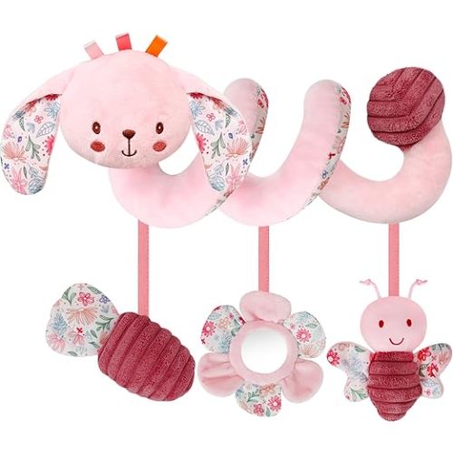 TSYAN Car Seat Toys for Babies 0-6 Months Boy,Baby Spiral Hanging Plush Activity Toys Thank You Gifts for Newborn 0 3 6 9 12 Months Baby Boys Girls