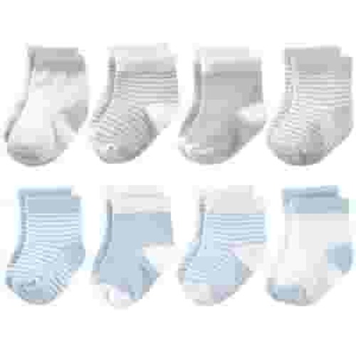 Hudson Baby Infant Boy Cotton Rich Newborn and Terry Socks, Light Blue Gray, 6-12 Months