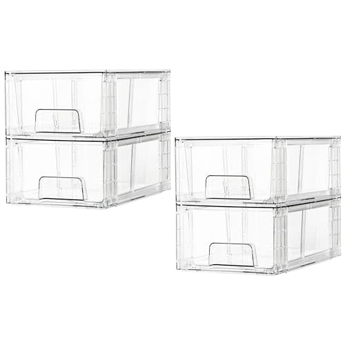 Vtopmart 4 Pack Large Stackable Storage Drawers, Clear Acrylic Drawer Organizers with Handles