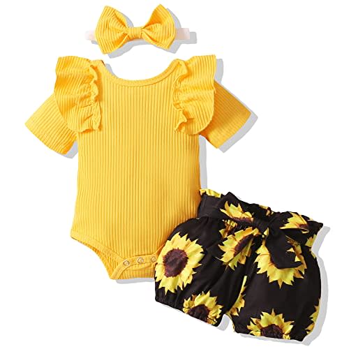 AMAWMW Newborn Baby Girl Summer Clothes Ruffle Ribbed Romper Vintage Floral Bloomers Shorts Outfit Infant Gift Set