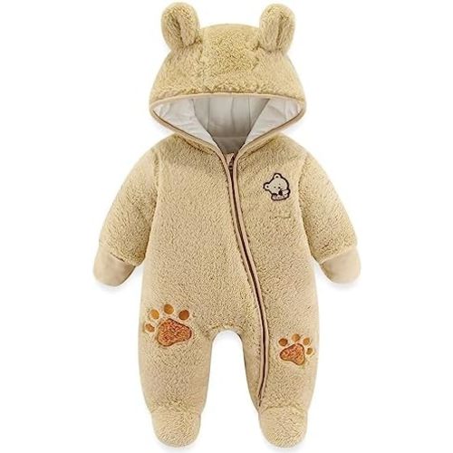 Fairy Baby Newborn Baby Snowsuit Bear Onesie Footie Romper Winter Thick Fleece Jumpsuit Infant Coat for Girls Boys 0-12M
