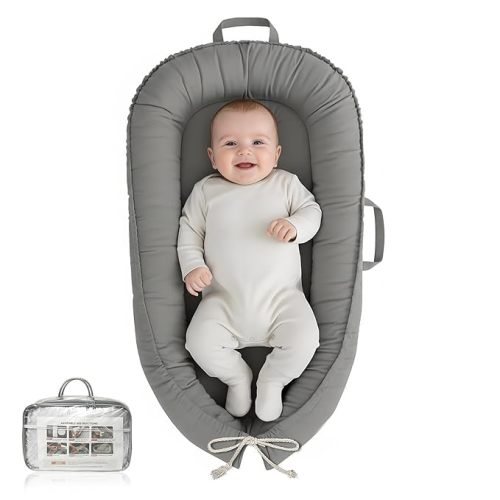 Baby Lounger - Infant Lounger for Newborn 0-24 Months, Pure Cotton Breathable Baby Nest Lounger, Newborn Essentials for Baby Boys & Girls, Portable Baby Lounger for Home and Travel